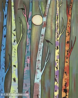 水彩树林高清插画