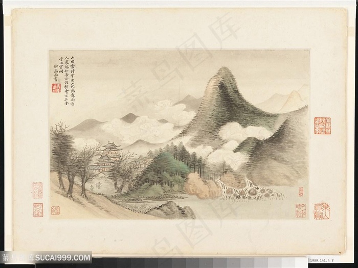 清代画家王翚仿古山水册山出云雨国画图片