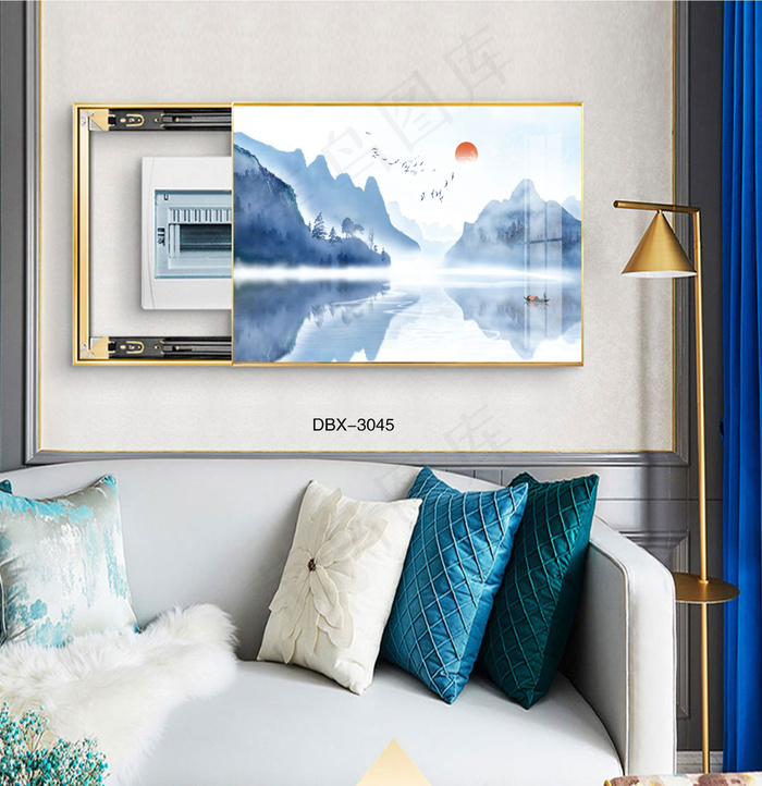 大气时尚家居室内装饰场景客厅沙发卧室床铺电表箱壁画背景图背景山水日出