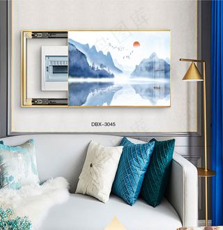 大气时尚家居室内装饰场景客厅沙发卧室床铺电表箱壁画背景图背景山水日出