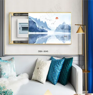 大气时尚家居室内装饰场景客厅沙发卧室床铺电表箱壁画背景图背景山水日出
