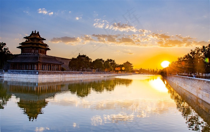 夕阳下故宫角楼风景图片