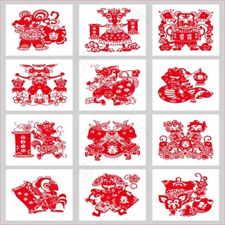 十二生肖剪纸 剪纸风元素