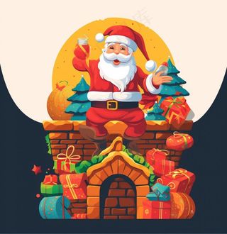 烟囱里的圣诞老人礼物卡通插画背景