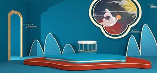 中国风国潮电商促销首页海报C4D背景图3D场景立体设计PSD素材模板