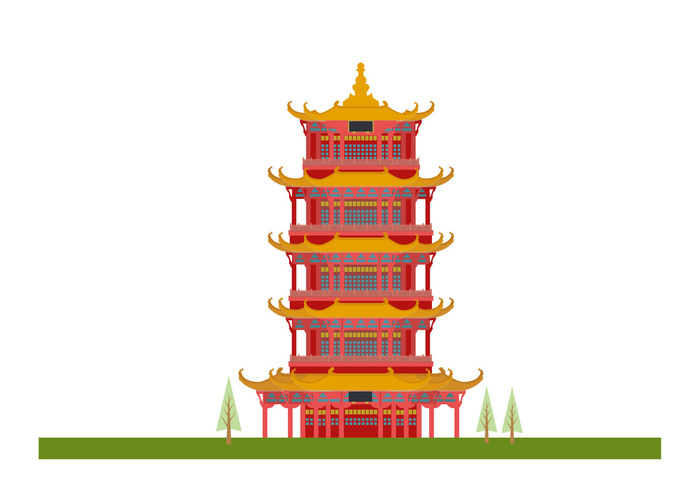 复古中国风国潮古建筑插画手绘高楼古塔AI素材亭子png免抠图ai矢量模版下载