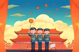 军人*红色卡通插画背景