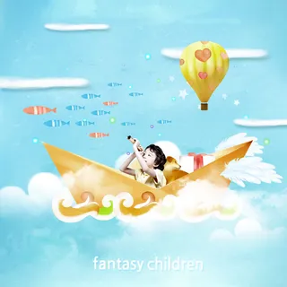 梦幻儿童气球蓝天背景