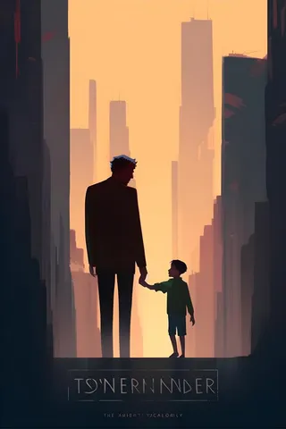 父亲和孩子亲情城市剪影背景