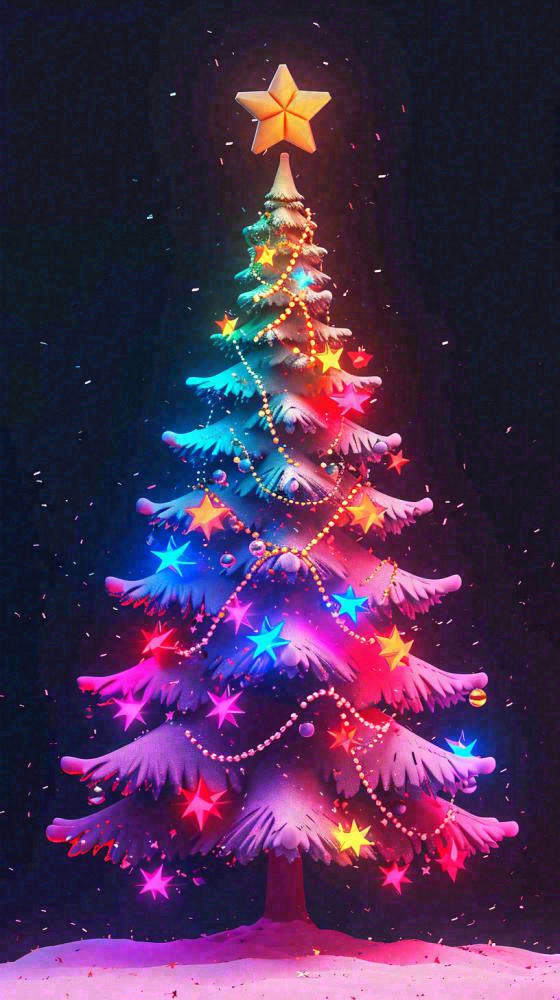 色彩缤纷圣诞树，暗黑彩色树，灯光闪耀