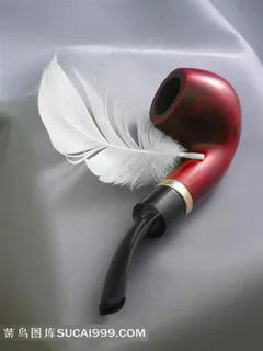 放在白布上的烟斗和羽毛