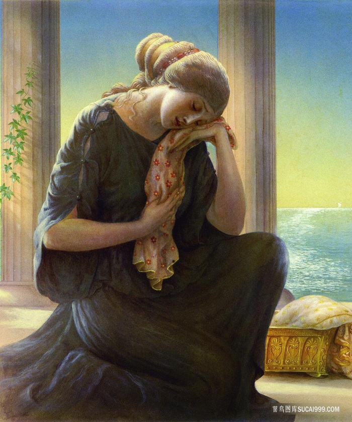 坐着熟睡的女性艺术插画