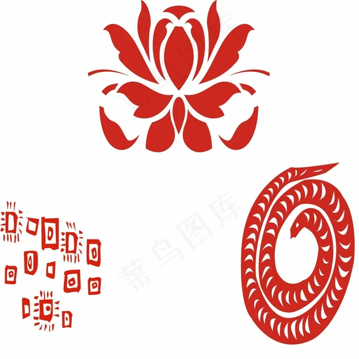 荷花剪纸 剪纸风元素ai矢量模版下载