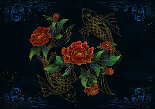 国潮鎏金复古烫金国风孔雀仙鹤装饰画素材PSD