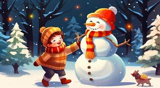 圣诞节雪人小孩圣诞老人卡通插画素材背景