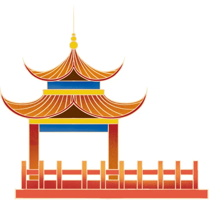 复古中国风国潮古建筑插画手绘高楼古塔PSD素材亭子png免抠图psd模版下载