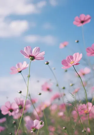 春夏蓝天白云花草绚丽摄影海报素材背景