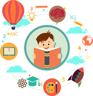 看书孩子火箭热气球卡通少儿兴趣班