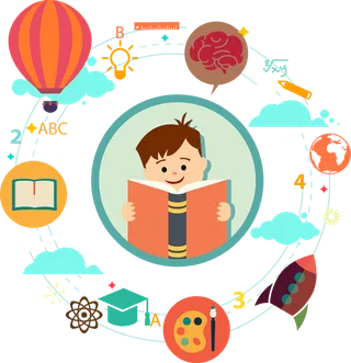 看书孩子火箭热气球卡通少儿兴趣班