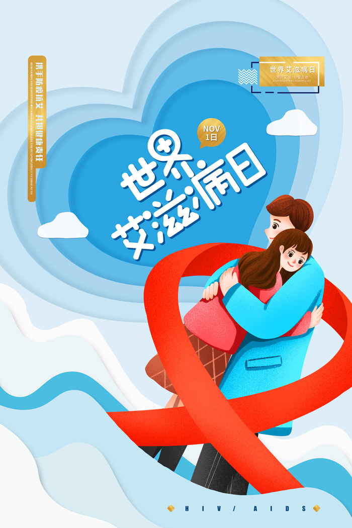 医疗保健世界艾滋病日宣传海报psd模版下载