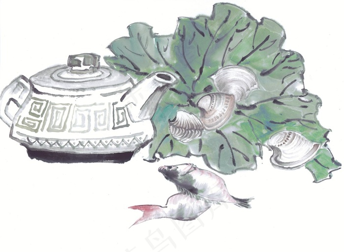 国画瓜果蔬菜鱼虾蟹文化艺术美图素材