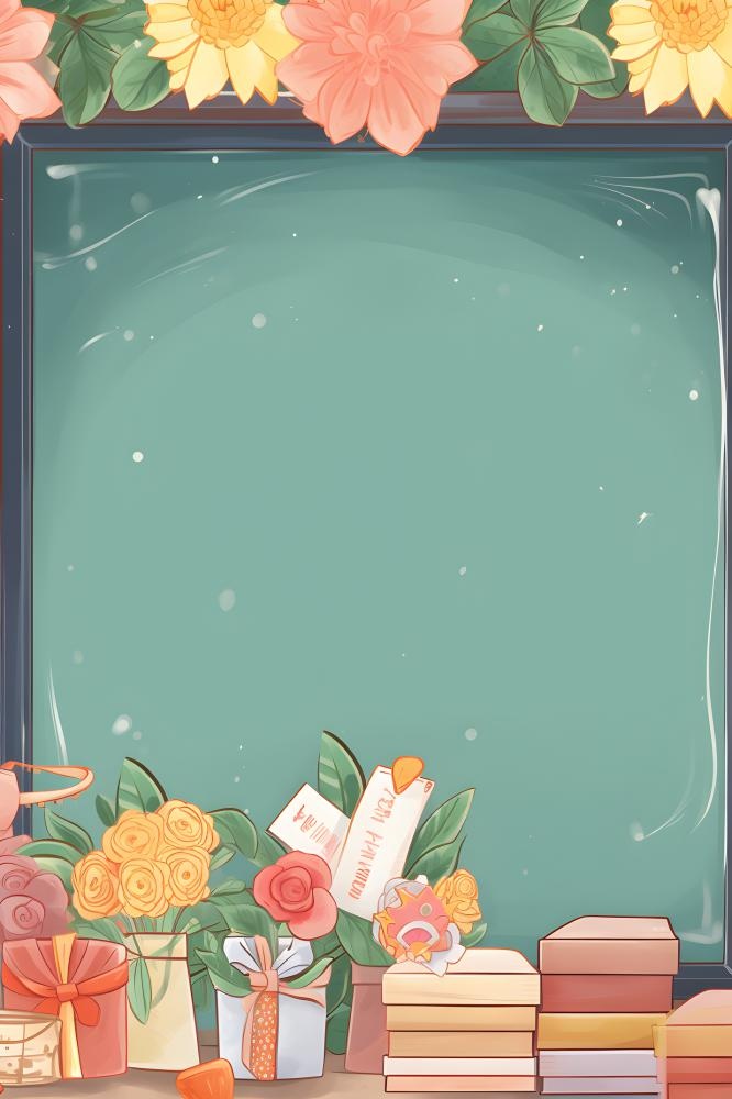 鲜花书籍黑板礼物背景(2400x3600)