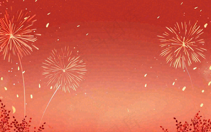 红色喜庆烟花缤纷节日背景，新春新年除夕(1376x864)
