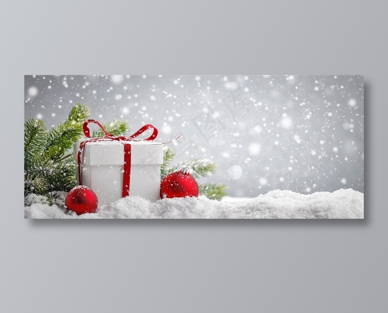 带有积雪的白色礼品盒海报背景