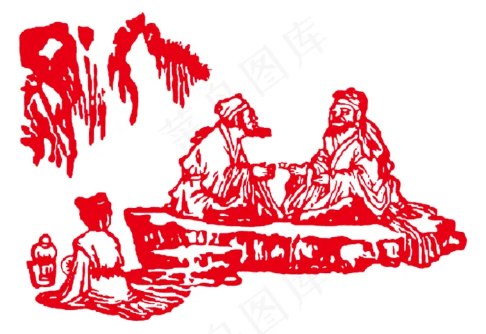 孔子 私塾 线稿图ai矢量模版下载