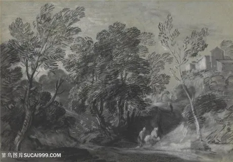 庚斯博罗油画素描树林美景装饰画