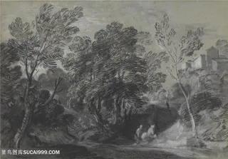 庚斯博罗油画素描树林美景装饰画