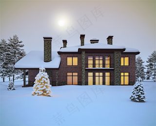 被雪覆盖的别墅高清图片