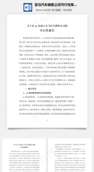 宝马汽车销售公司可行性报告word文档