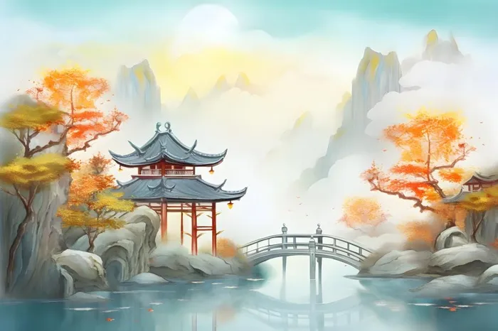 国风庭院简约清新阳光背景(3600x2400)