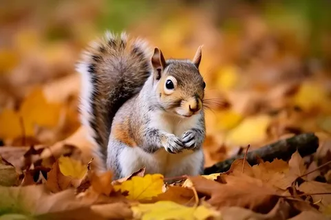 秋叶松鼠可爱动物背景