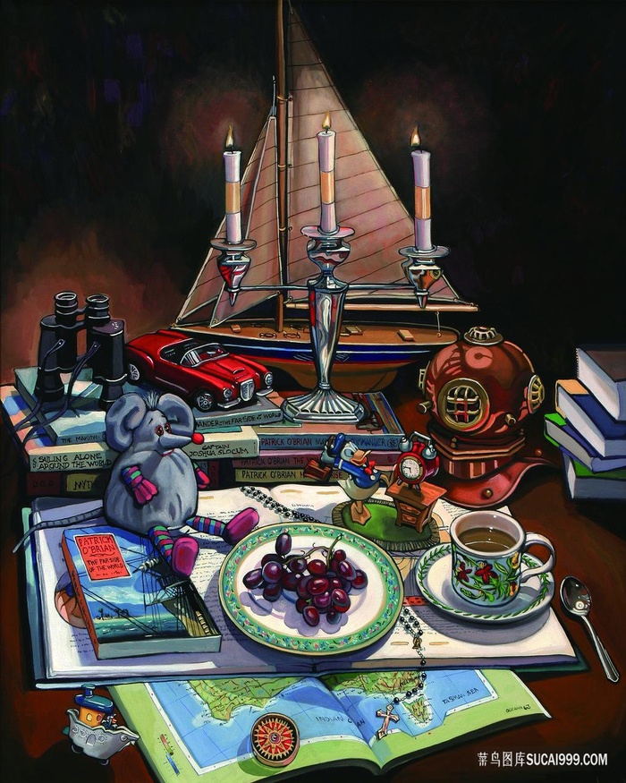 静物杯子蜡烛高清艺术油画