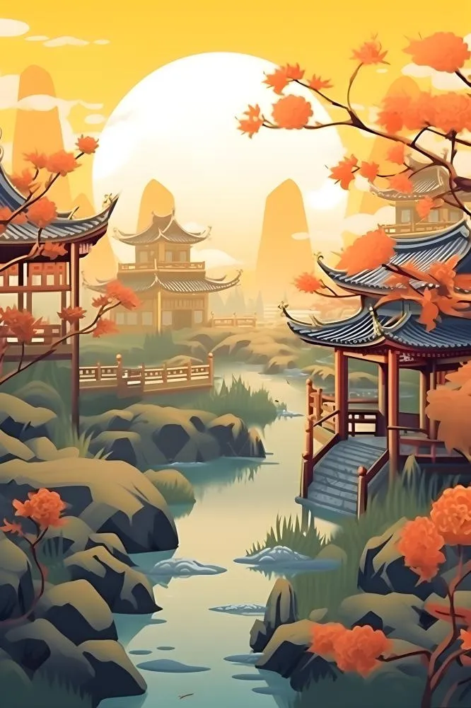 国潮花朵仙鹤云间背景(2400x3600)
