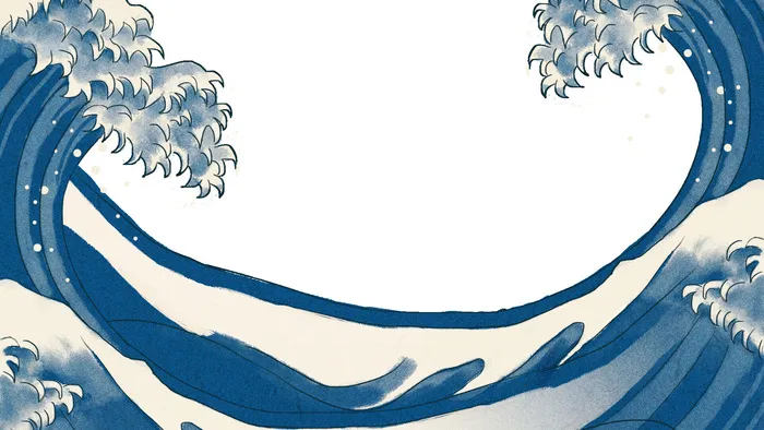 中国风国潮插画海浪波浪背景装饰浪花图案元素(1920x1080)psd模版下载