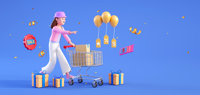 蓝色购物车气球礼盒c4d