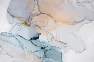 横板唯美水墨蓝色和橙黄色水彩晕染背景图片