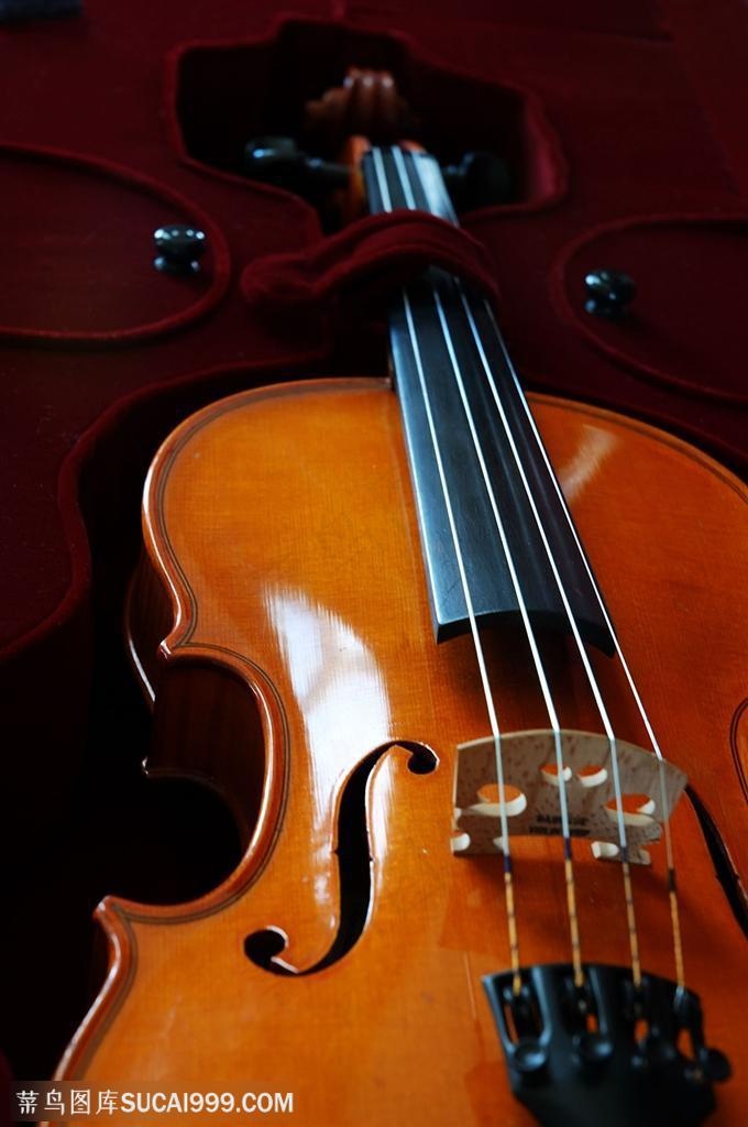 乐器小提琴-放在盒子里的小提琴特写