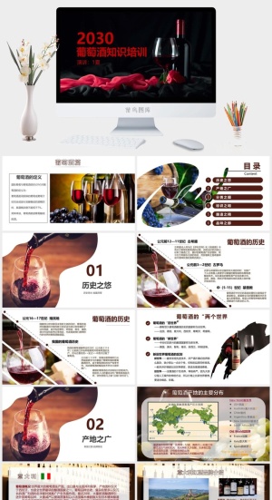 红酒葡萄酒知识培训宣传介绍PPT模板预览图