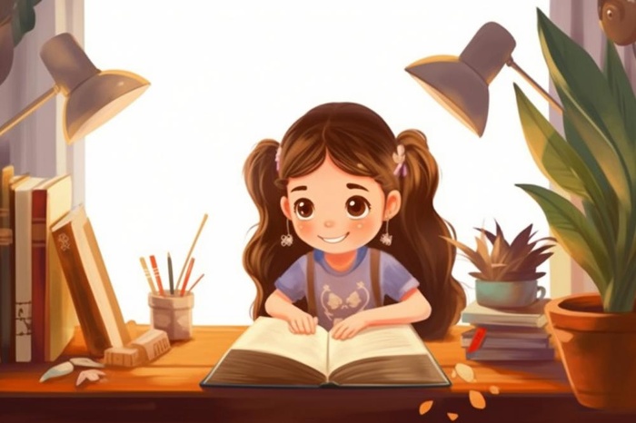 学生在书桌开灯读书复习海报素材背景