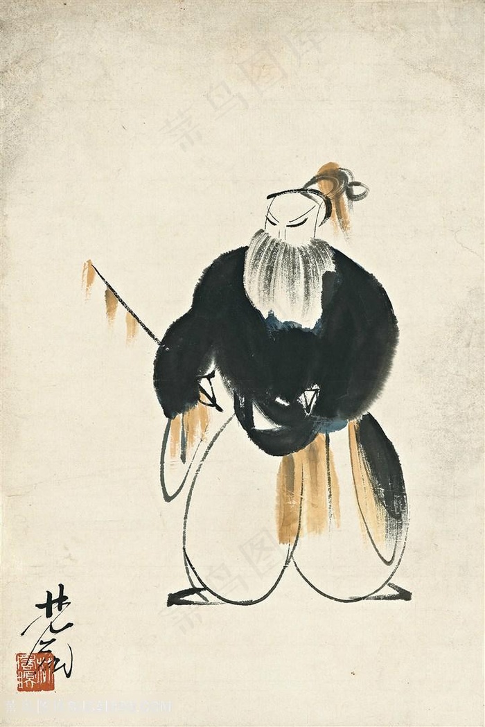 林风眠手绘胡须男装饰画