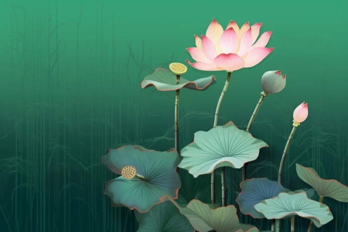 绿色简约清新莲花节气背景(1344x896)