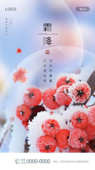 中国传统节日24节气二十四节气霜降手机海报霜降手机宣传海报节日