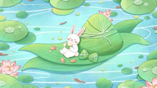 国潮风中国传统节日端午节赛龙舟粽子场景插画海报PSD设计素材