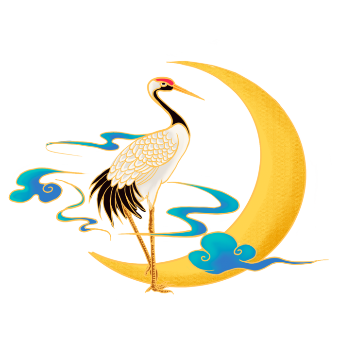 国潮仙鹤插画免扣素材设计素材