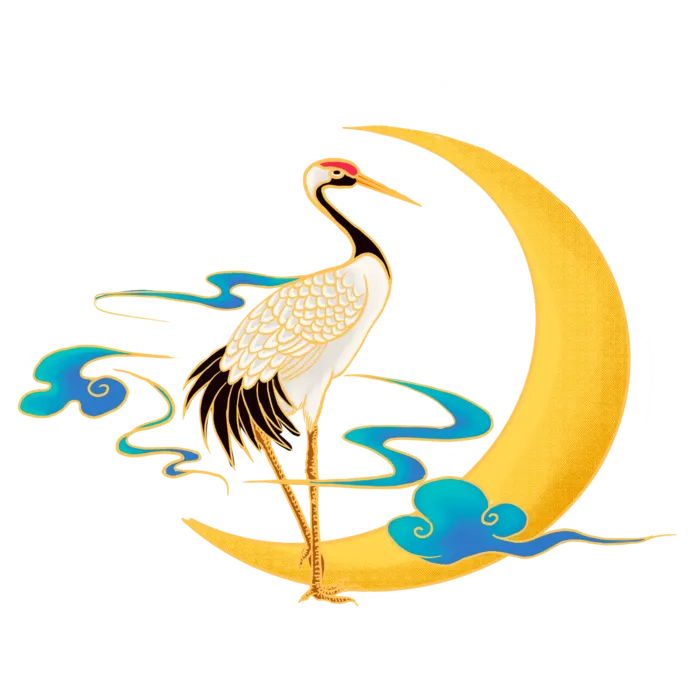 国潮仙鹤插画免扣素材设计素材