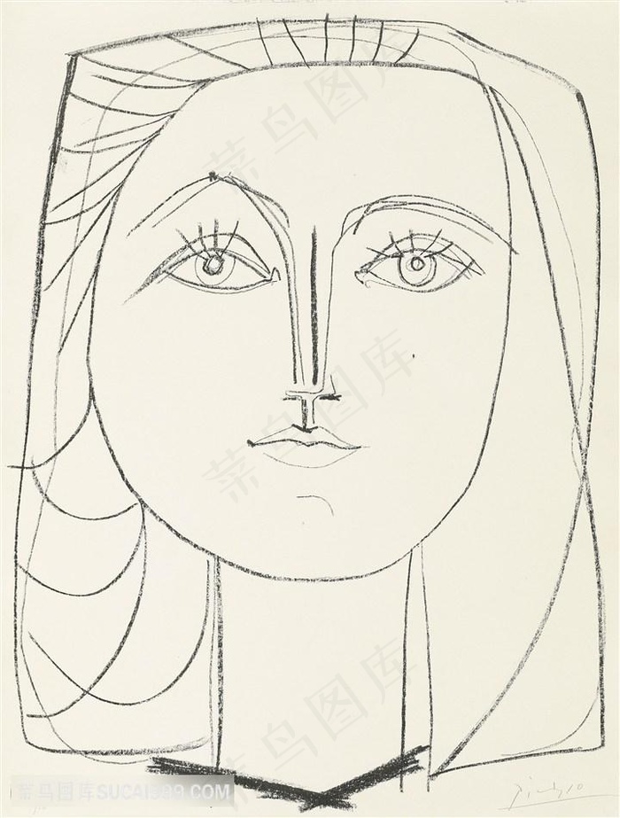毕加索线描时尚艺术美女装饰画
